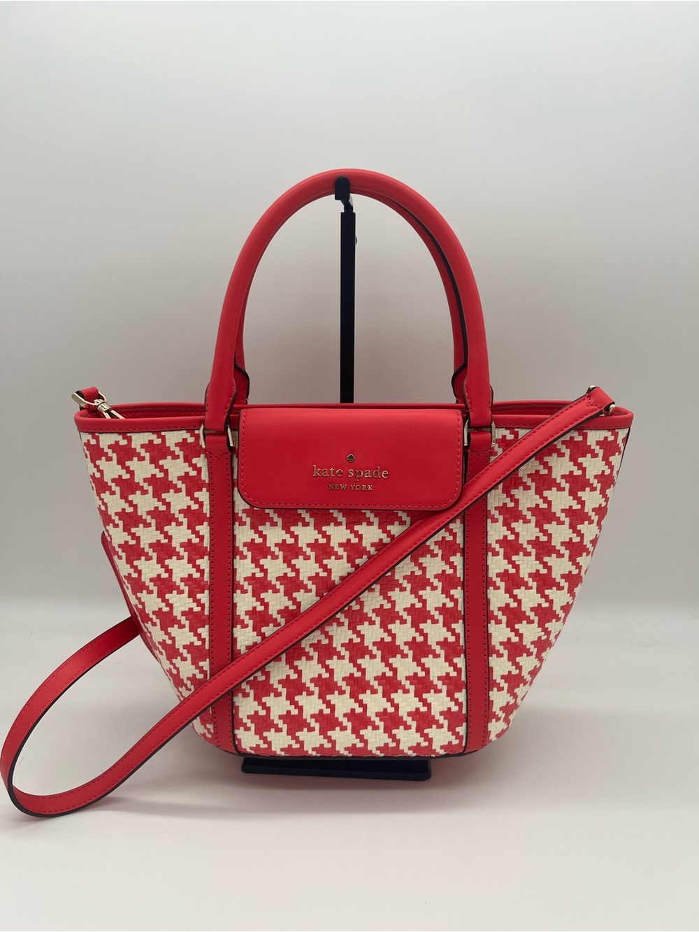 Kate Spade New York Pink & White Woven Straw Crossbody Satchel